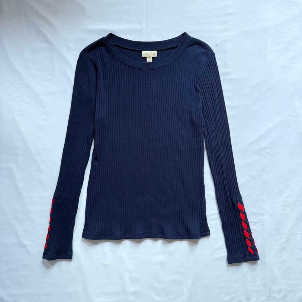 Navy Long Sleeve Top with Red Accents